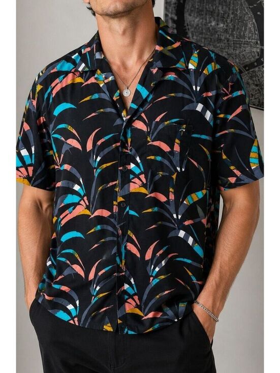 Billabong Other - Billabong Mens Black Multicolor Abstract Print Short Sleeve Button Up Surf Shirt